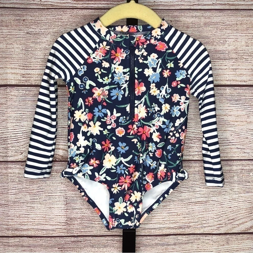 OshKosh Blue Floral Infant Long Sleeve One Piece Rashguard Size 18 Months